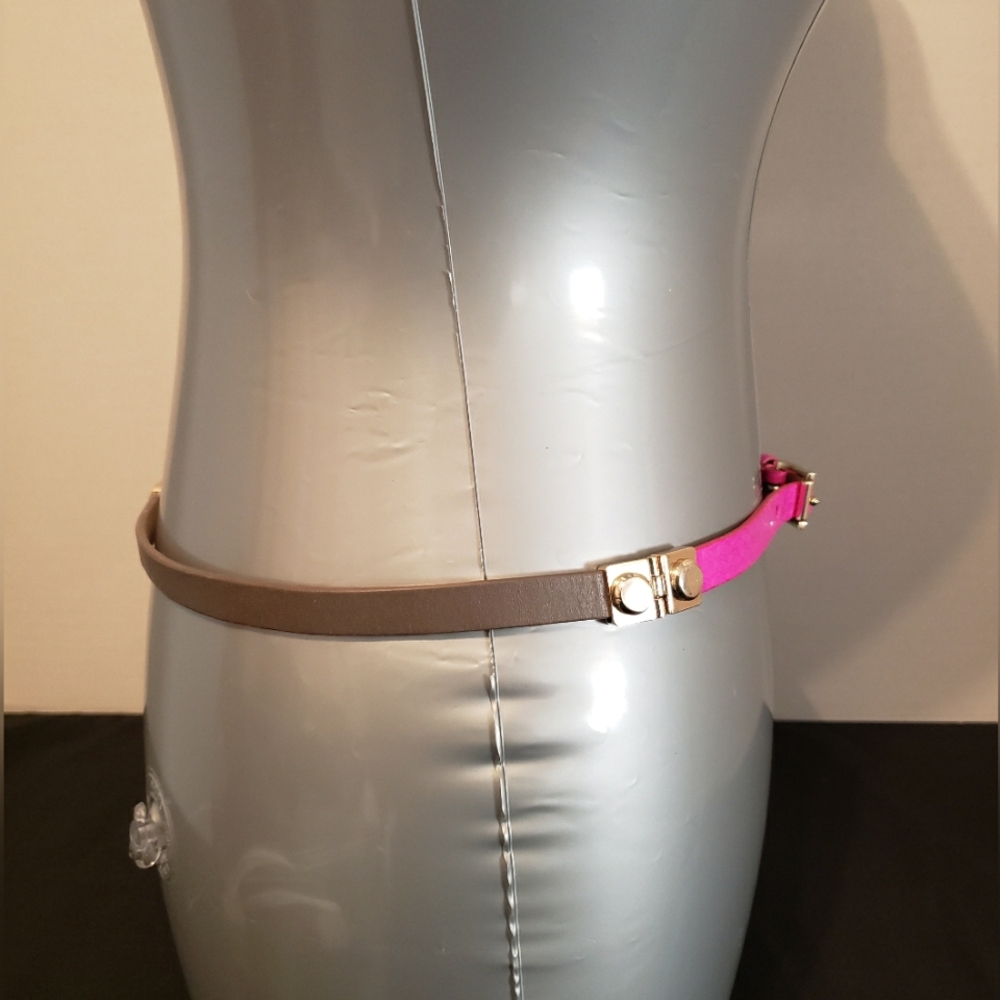 J. Crew Women's Skinny Embrossed Leather Pink/Brown Belt with Gold Hardware XS